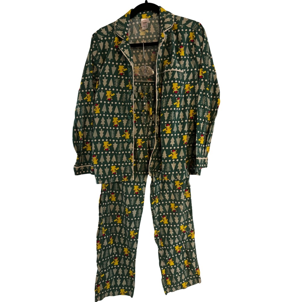 Hanna Andersson Pokemon Pikachu Holiday Flannel Pajama Set Green XXS Womens